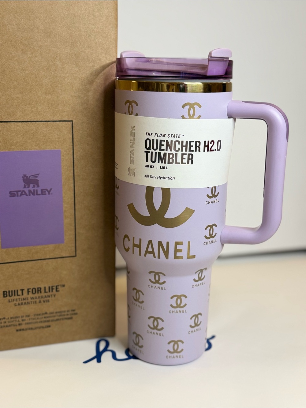 Stanley Lavender Quencher H2.0 Tumbler with Gold Logos